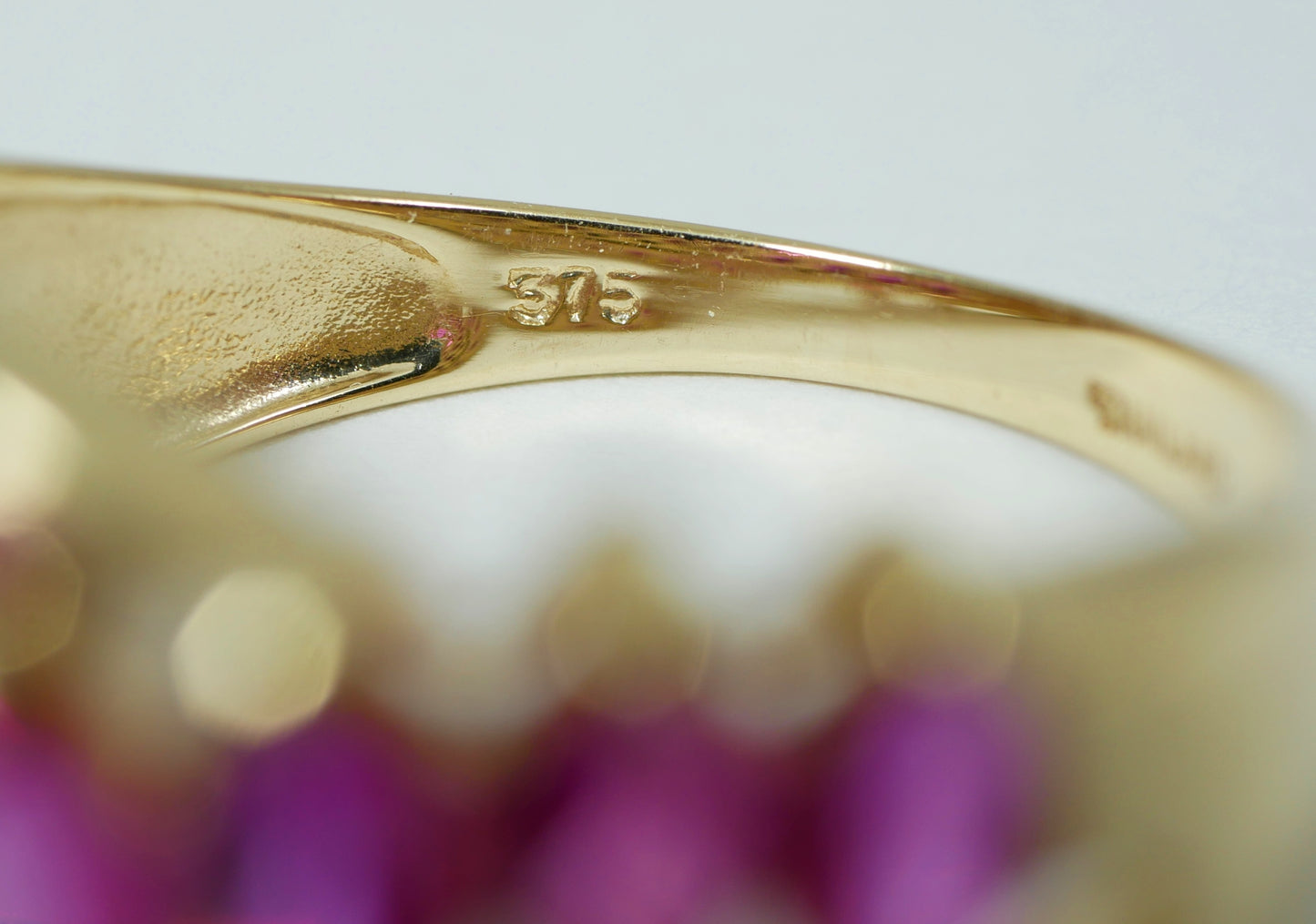 Solid 9ct Yellow Gold Pink Sapphire Cluster Crossover Dress Ring Size 7.5 O 55