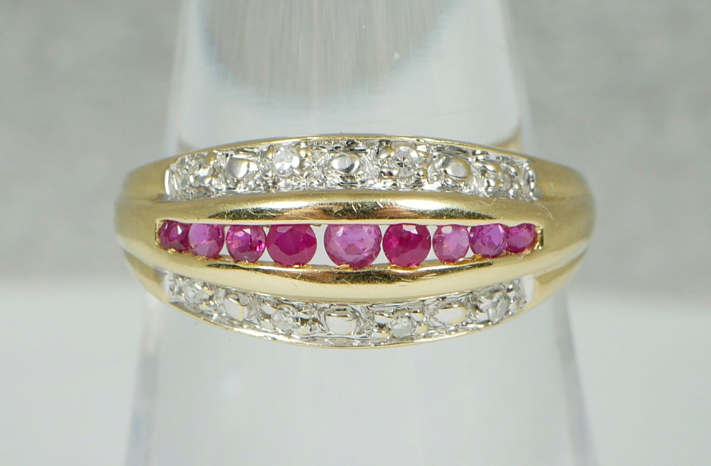 Solid 14ct Yellow Gold Channel Set Ruby & Diamond Cluster Dress Ring Size 7 N 54