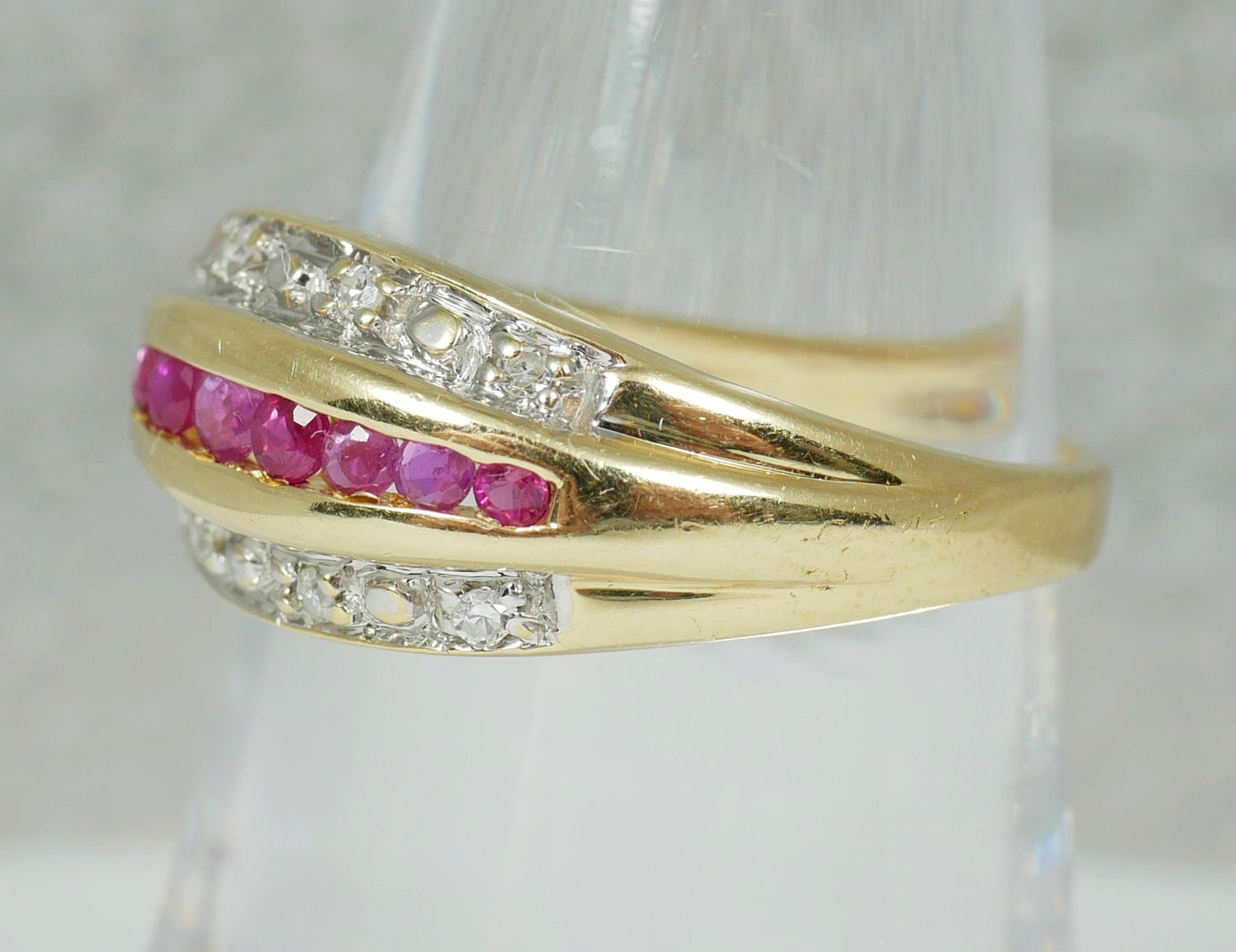 Solid 14ct Yellow Gold Channel Set Ruby & Diamond Cluster Dress Ring Size 7 N 54