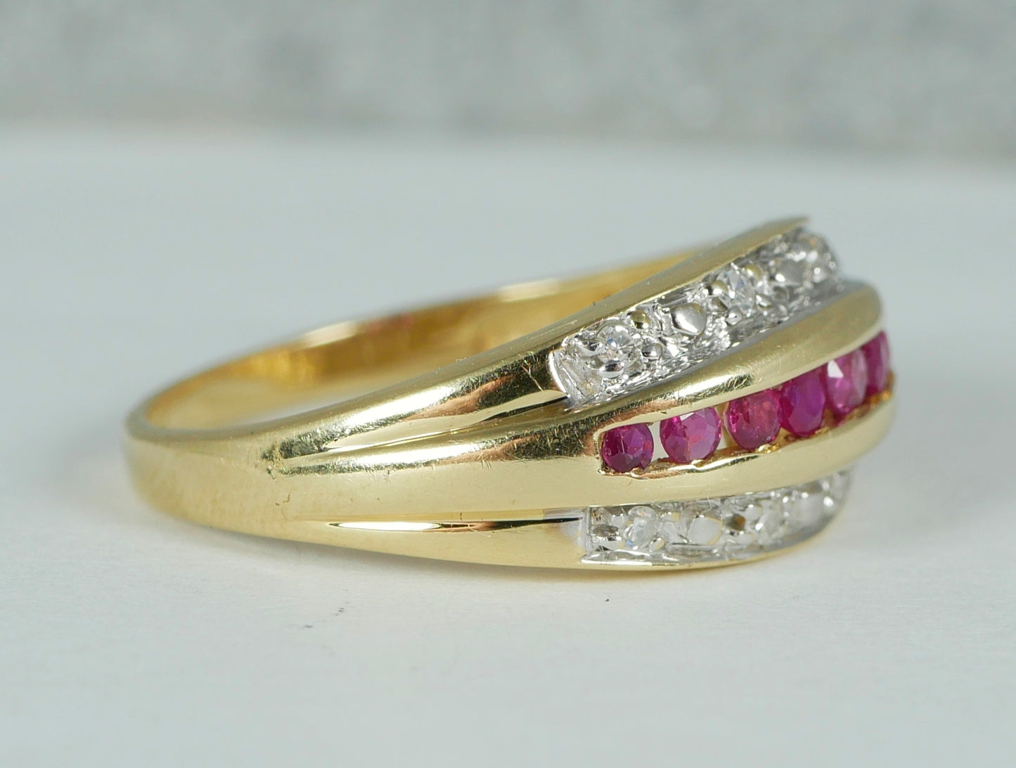 Solid 14ct Yellow Gold Channel Set Ruby & Diamond Cluster Dress Ring Size 7 N 54