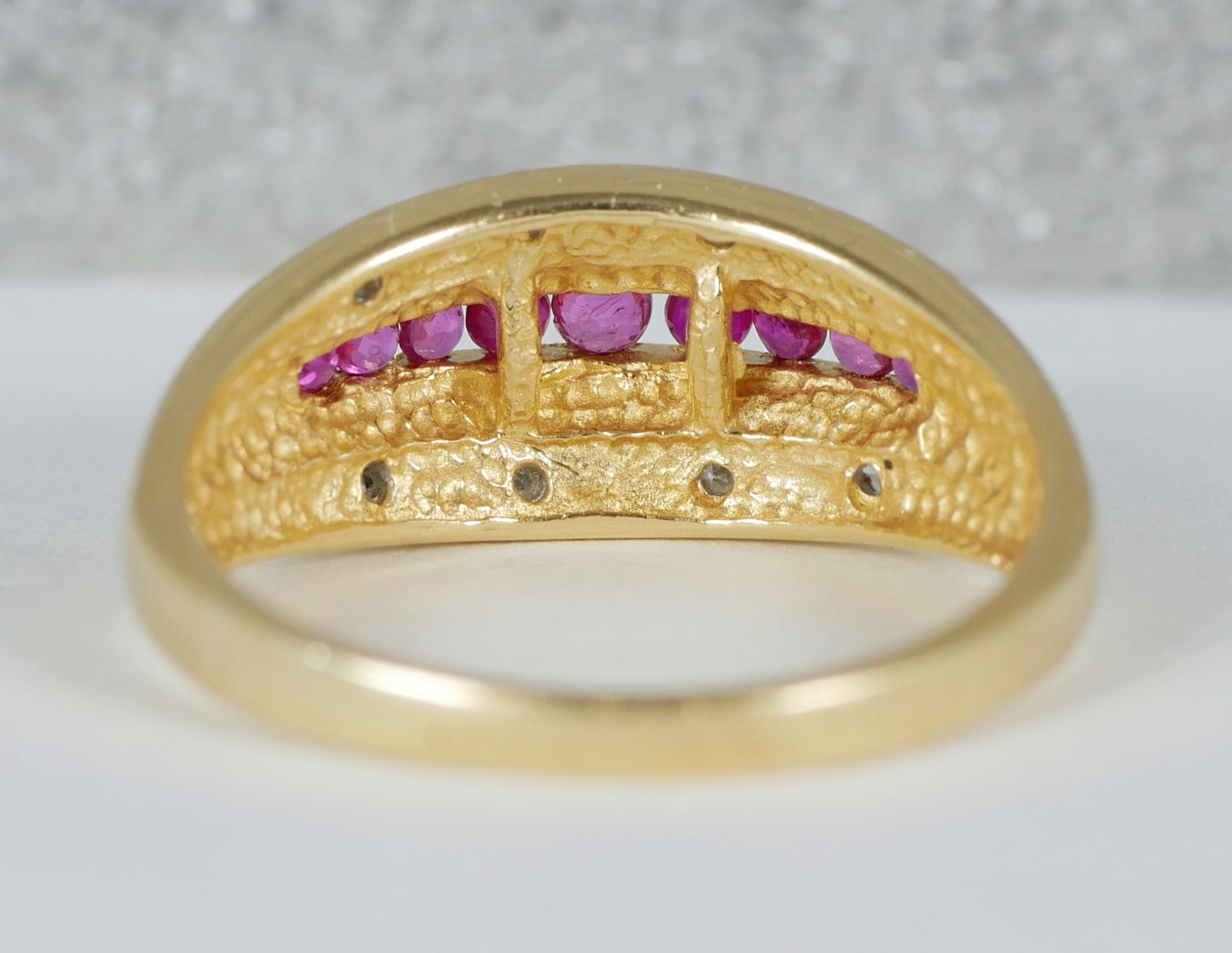 Solid 14ct Yellow Gold Channel Set Ruby & Diamond Cluster Dress Ring Size 7 N 54