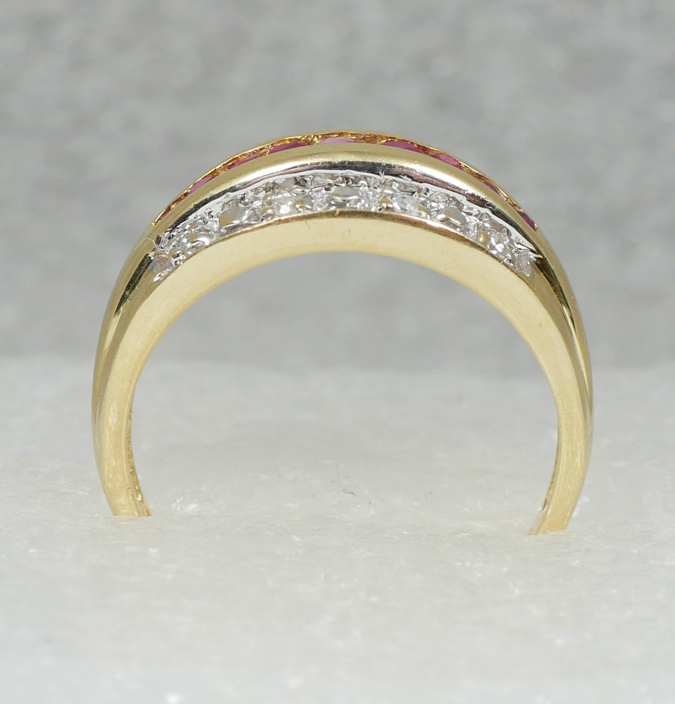 Solid 14ct Yellow Gold Channel Set Ruby & Diamond Cluster Dress Ring Size 7 N 54