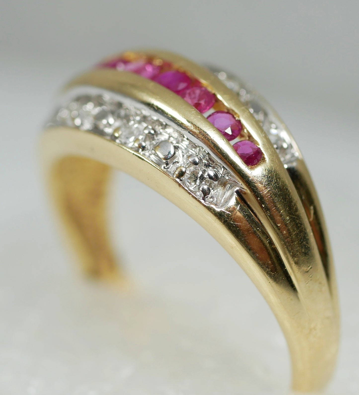 Solid 14ct Yellow Gold Channel Set Ruby & Diamond Cluster Dress Ring Size 7 N 54