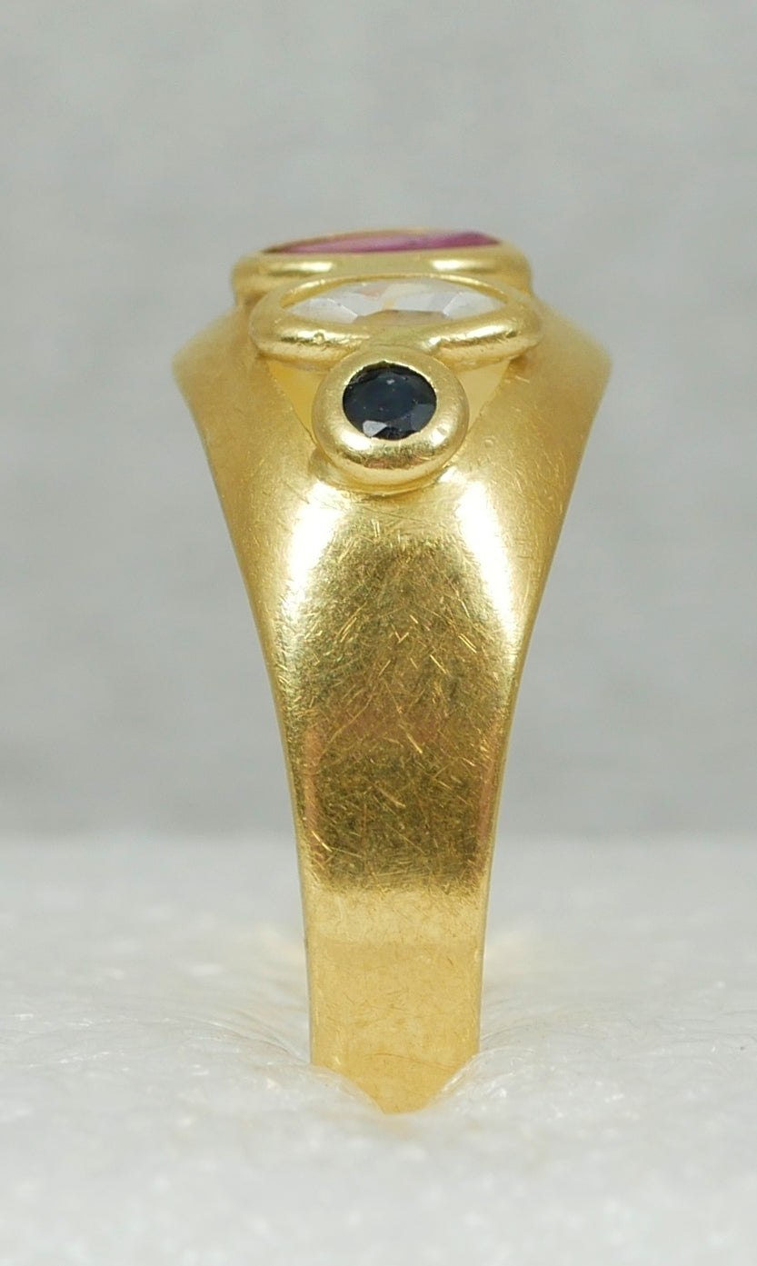 Solid 18ct Yellow Gold Marquise Ruby & Sapphire 5 Stone Dress Ring Size 7.5 O 55