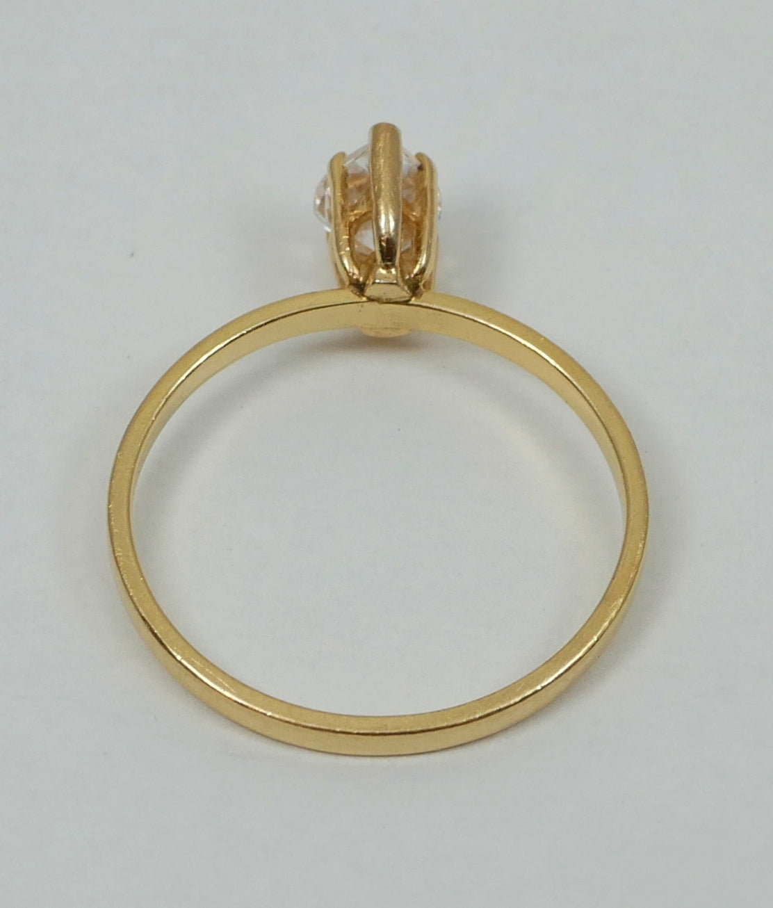 Solid 14ct Yellow Gold Pear Cut White Stone Solitaire Dress Ring Size 8 P 56 585