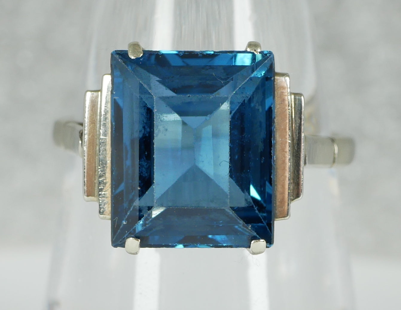 Vintage Art Deco Solid 9ct White Gold 6ct Blue Sapphire Dress Ring Size 7.5 O 55