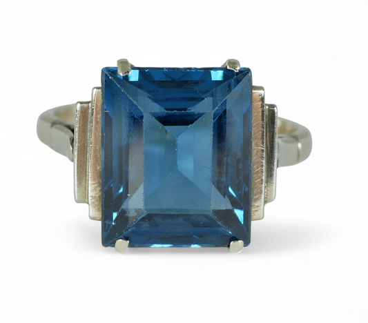 Vintage Art Deco Solid 9ct White Gold 6ct Blue Sapphire Dress Ring Size 7.5 O 55