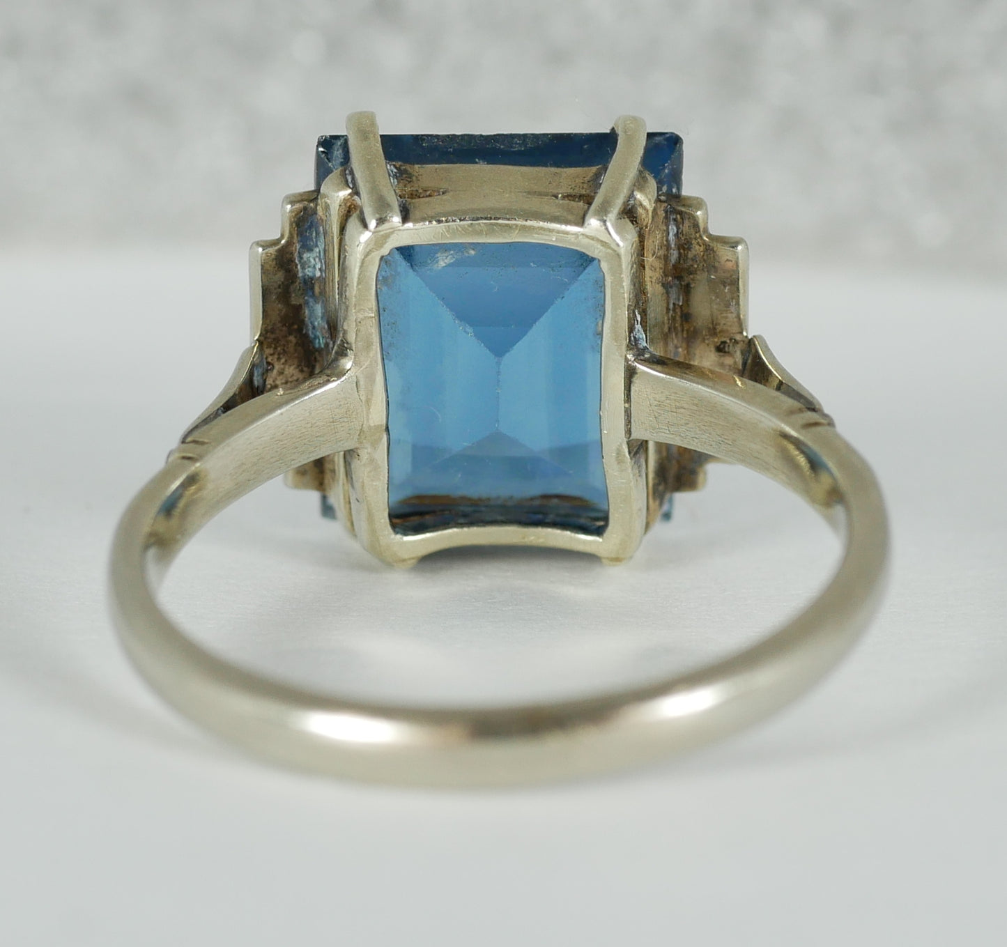 Vintage Art Deco Solid 9ct White Gold 6ct Blue Sapphire Dress Ring Size 7.5 O 55
