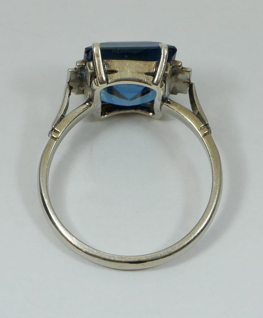 Vintage Art Deco Solid 9ct White Gold 6ct Blue Sapphire Dress Ring Size 7.5 O 55