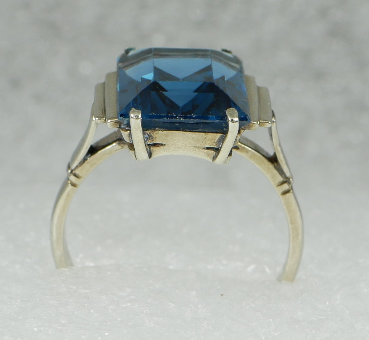 Vintage Art Deco Solid 9ct White Gold 6ct Blue Sapphire Dress Ring Size 7.5 O 55