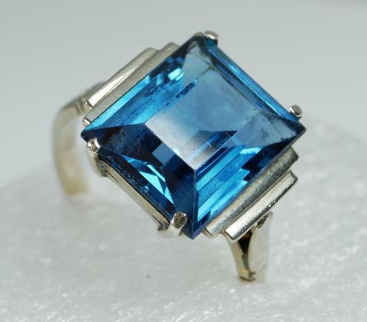 Vintage Art Deco Solid 9ct White Gold 6ct Blue Sapphire Dress Ring Size 7.5 O 55