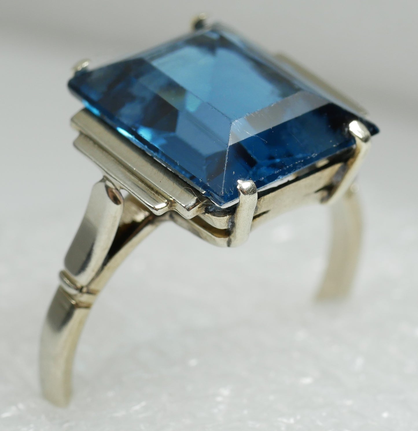 Vintage Art Deco Solid 9ct White Gold 6ct Blue Sapphire Dress Ring Size 7.5 O 55