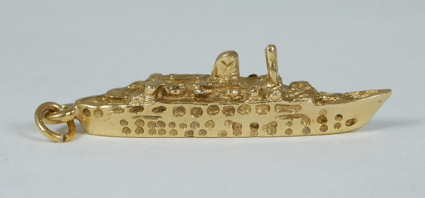 Heavy Solid 9ct Yellow Gold Cruise Ship Fairstar Ocean Liner Boat Pendant Charm