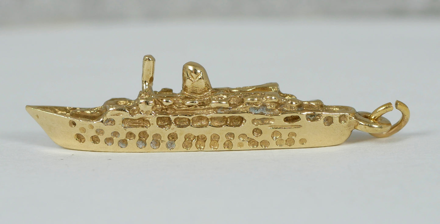 Heavy Solid 9ct Yellow Gold Cruise Ship Fairstar Ocean Liner Boat Pendant Charm