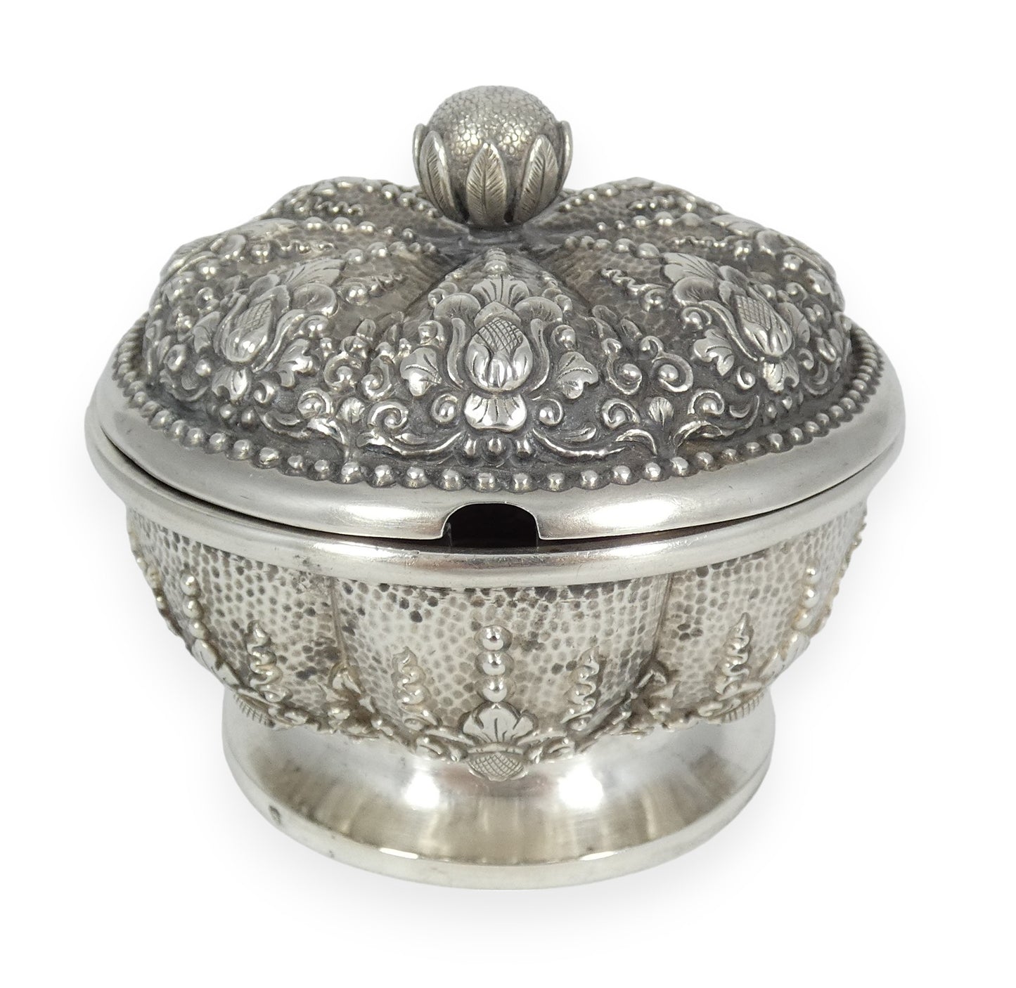 Antique Vintage Indonesian Solid 800 Silver Yogya Sugar Bowl Trinket Dish Lotus