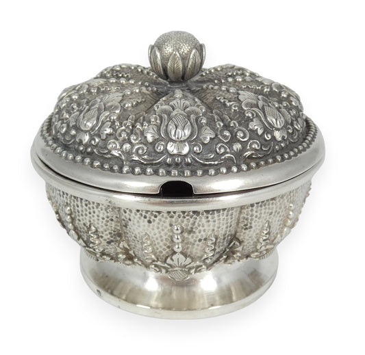 Antique Vintage Indonesian Solid 800 Silver Yogya Sugar Bowl Trinket Dish Lotus