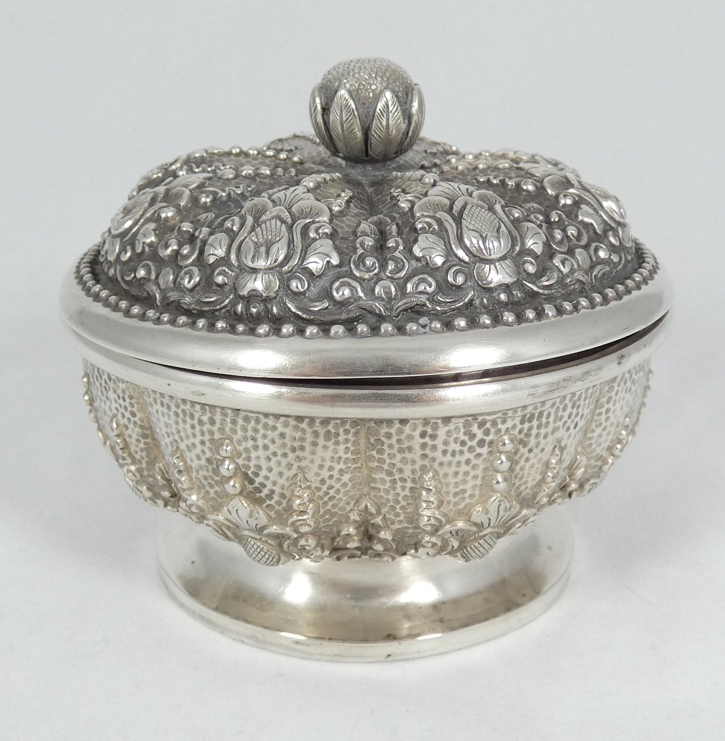 Antique Vintage Indonesian Solid 800 Silver Yogya Sugar Bowl Trinket Dish Lotus