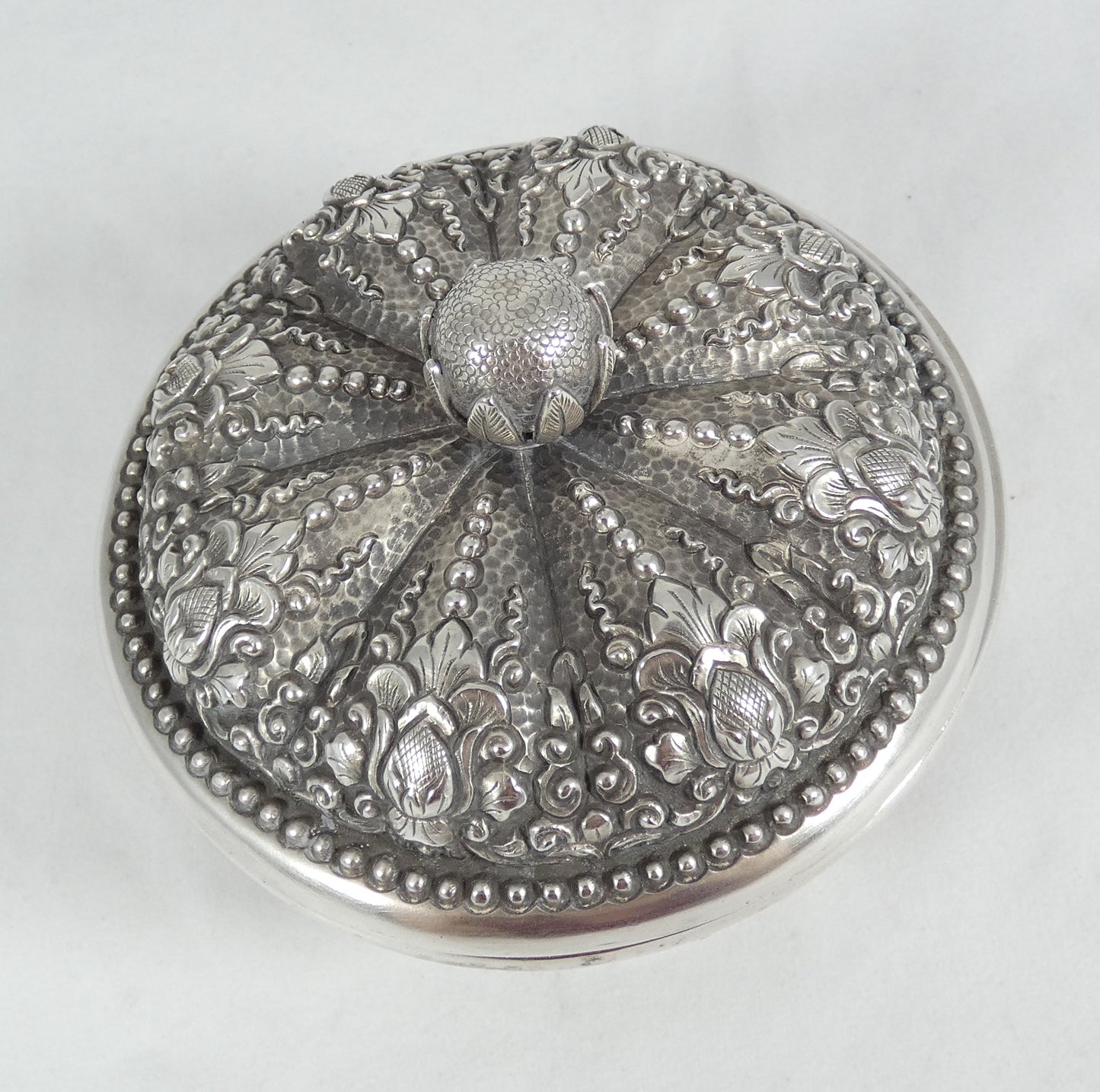 Antique Vintage Indonesian Solid 800 Silver Yogya Sugar Bowl Trinket Dish Lotus