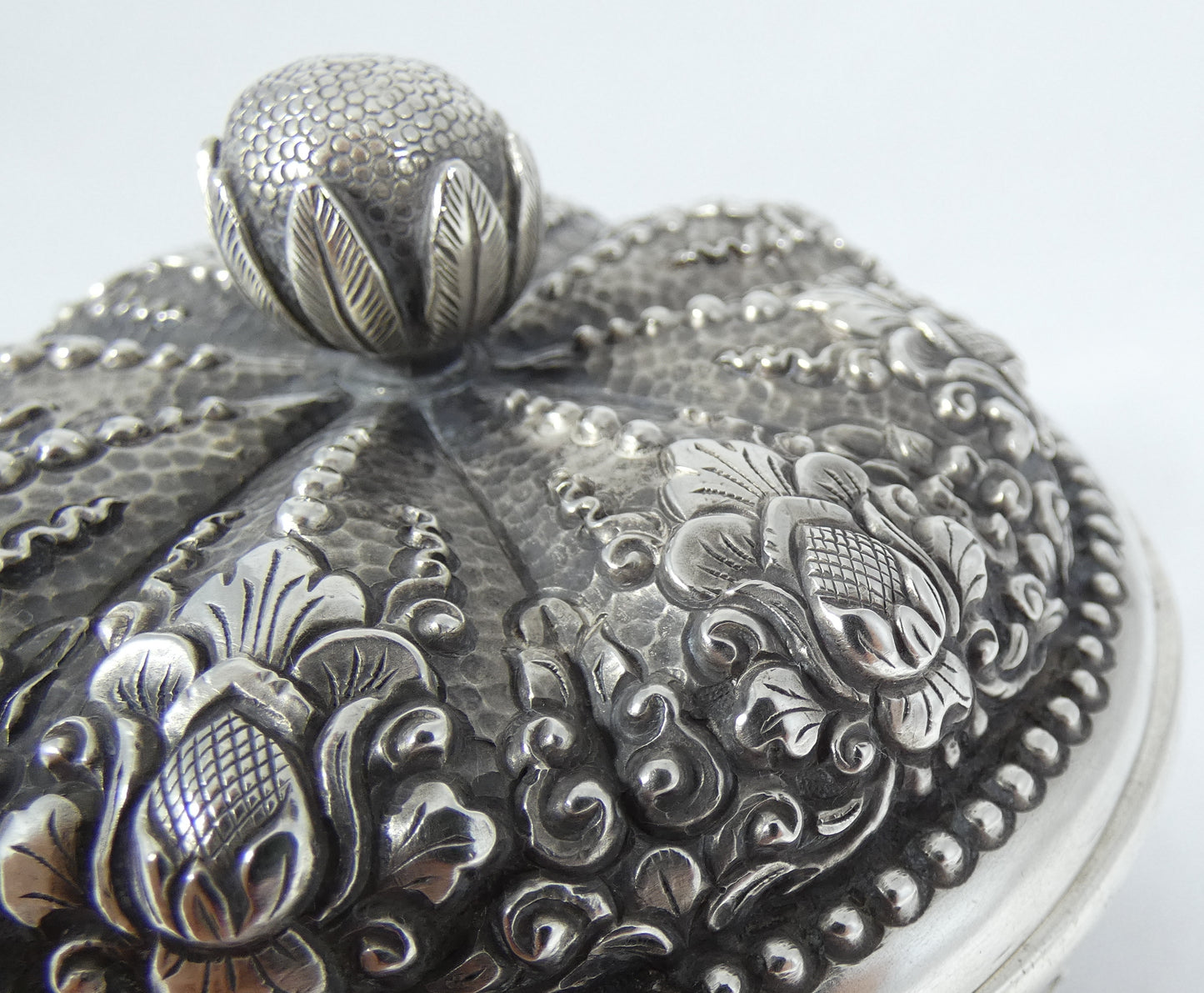 Antique Vintage Indonesian Solid 800 Silver Yogya Sugar Bowl Trinket Dish Lotus