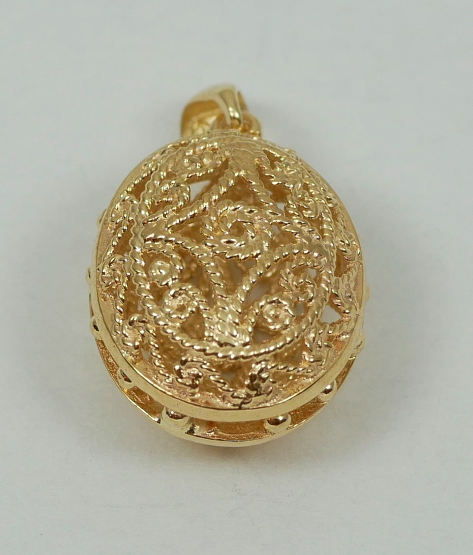 Solid 9ct Yellow Gold 17mm Filigree Hollow Oval Egg Necklace Pendant Charm 375
