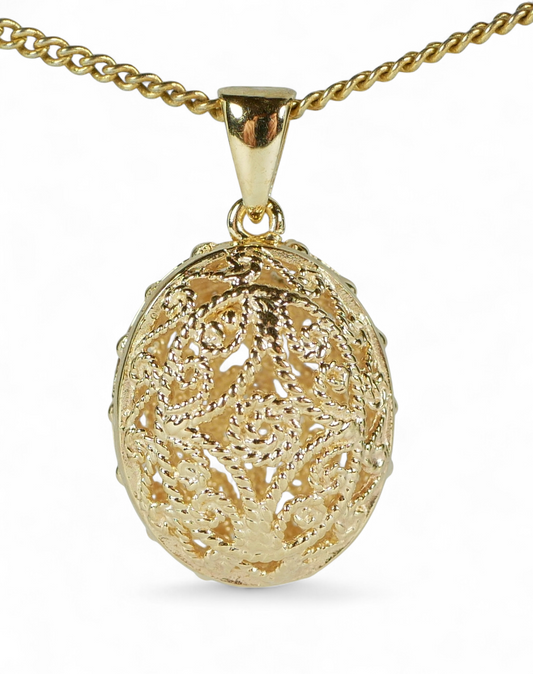 Solid 9ct Yellow Gold 17mm Filigree Hollow Oval Egg Necklace Pendant Charm 375