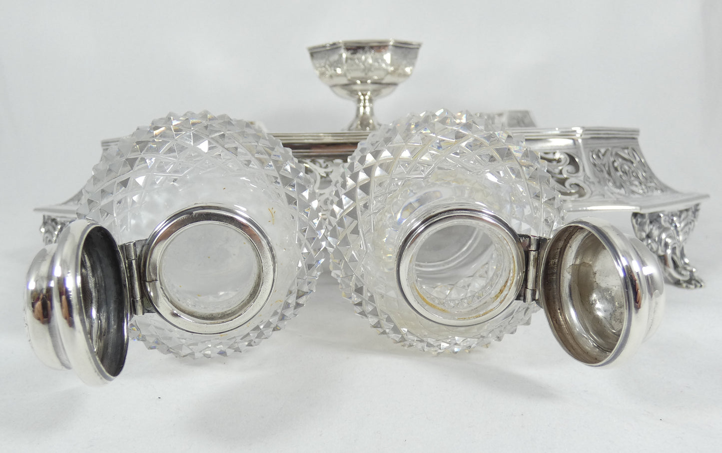 Antique Victorian 1863 Large Sterling Silver Desk Set Standish Inkwell Ink Well