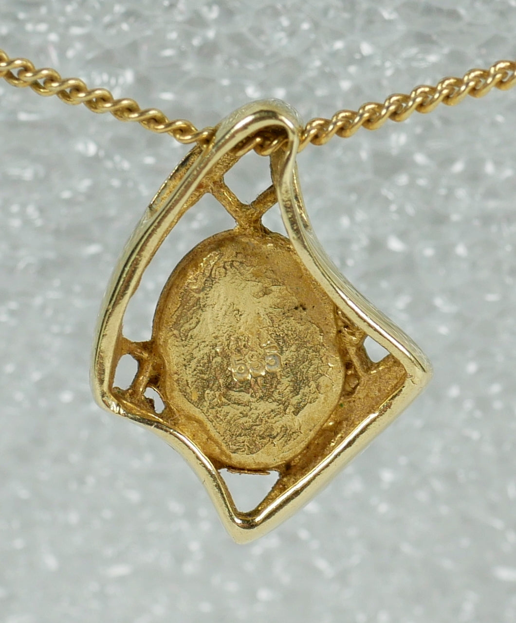 Vintage Solid 14ct Yellow Gold Blue Green Boulder Opal 17mm Necklace Pendant 585