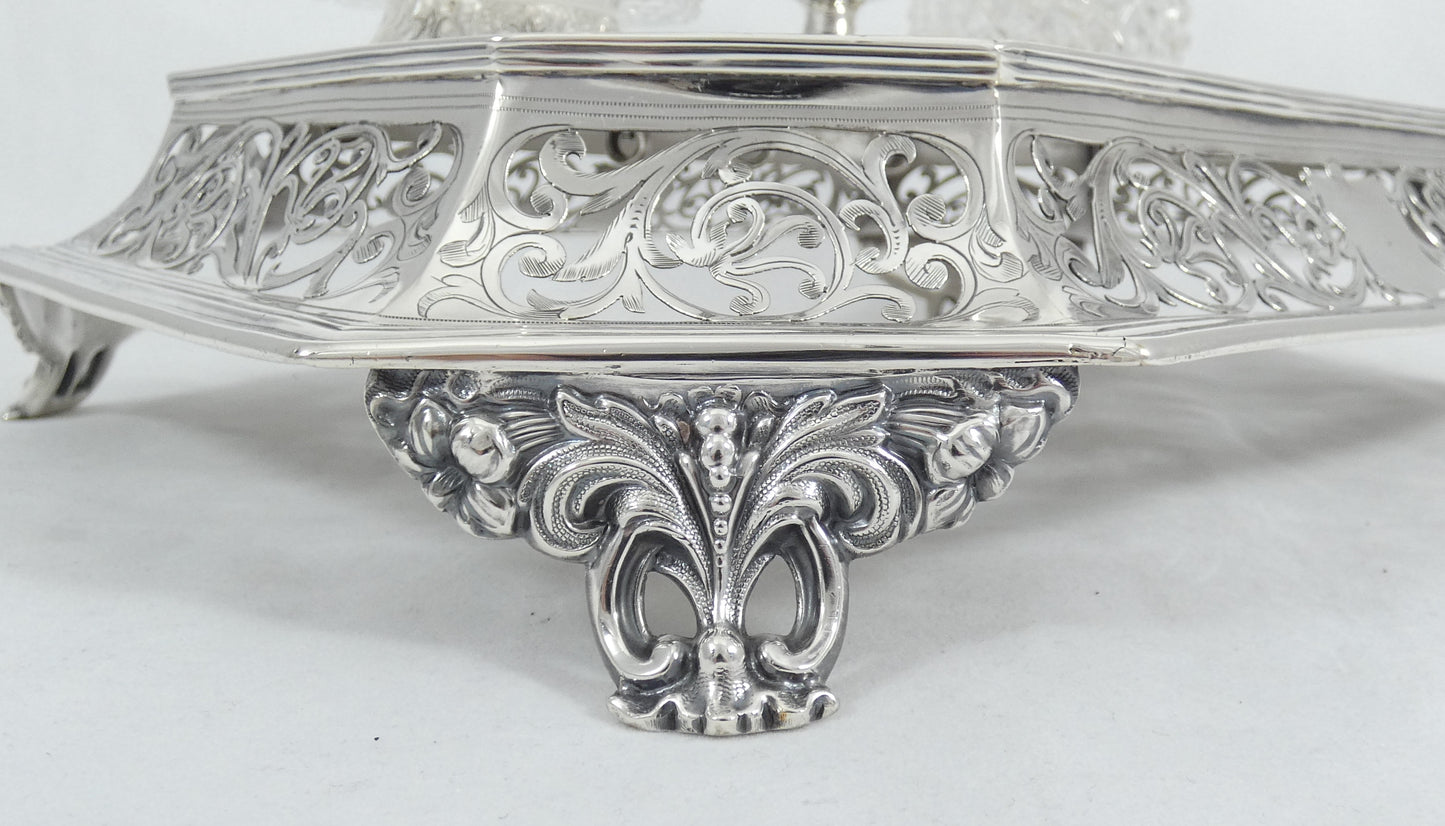 Antique Victorian 1863 Large Sterling Silver Desk Set Standish Inkwell Ink Well