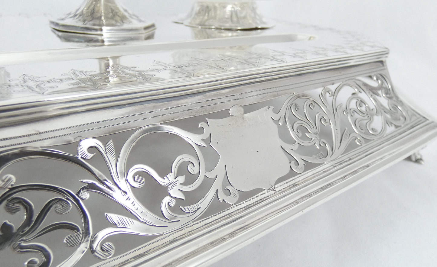Antique Victorian 1863 Large Sterling Silver Desk Set Standish Inkwell Ink Well