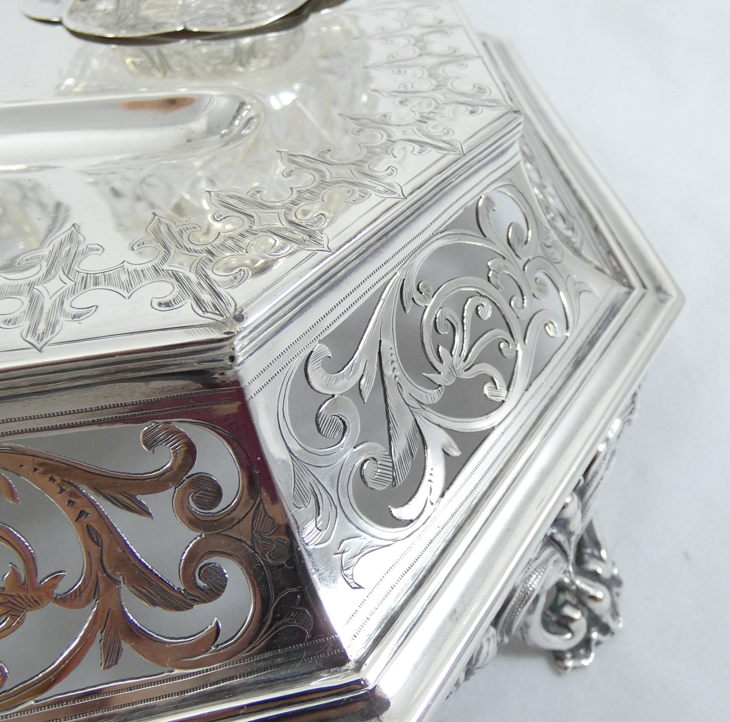 Antique Victorian 1863 Large Sterling Silver Desk Set Standish Inkwell Ink Well