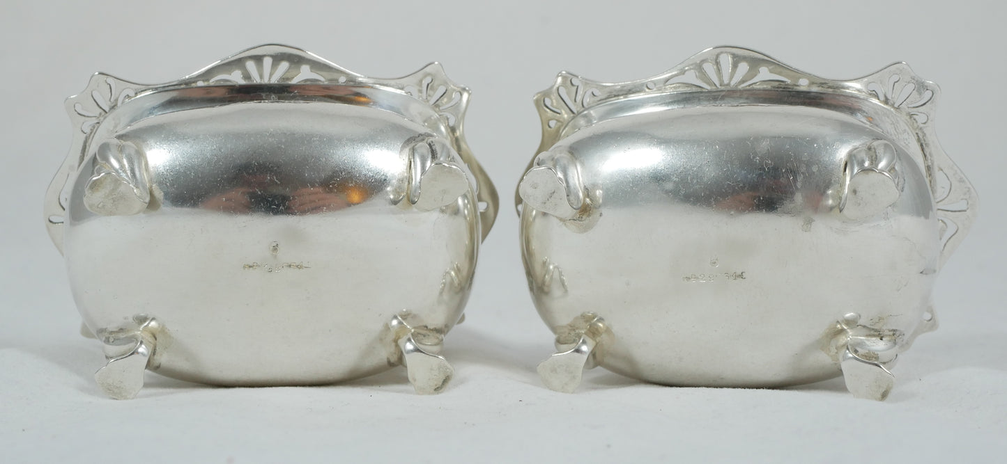Antique Edwardian 1909 Pair of Sterling Silver Open Salt Cellars Bowls Set E&Co