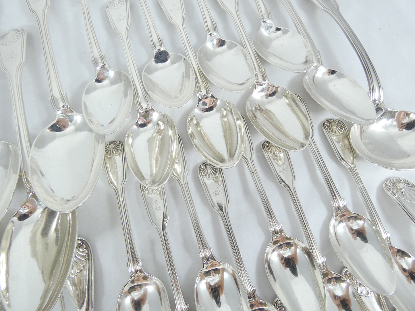 Antique Georgian 1836 42pc 8pl Sterling Silver Cutlery Set Fiddle Thread & Shell