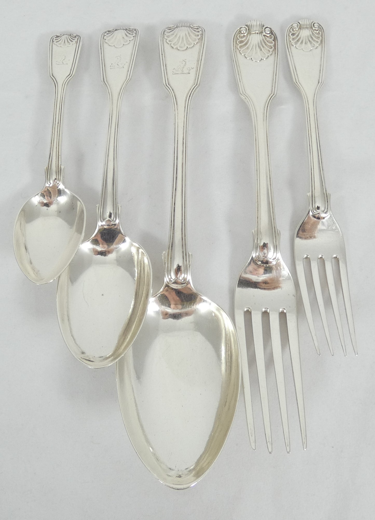 Antique Georgian 1836 42pc 8pl Sterling Silver Cutlery Set Fiddle Thread & Shell