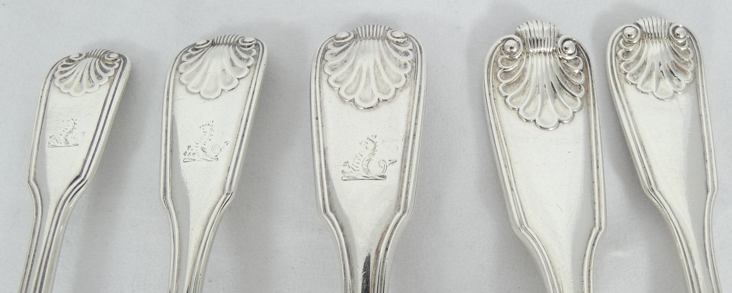 Antique Georgian 1836 42pc 8pl Sterling Silver Cutlery Set Fiddle Thread & Shell