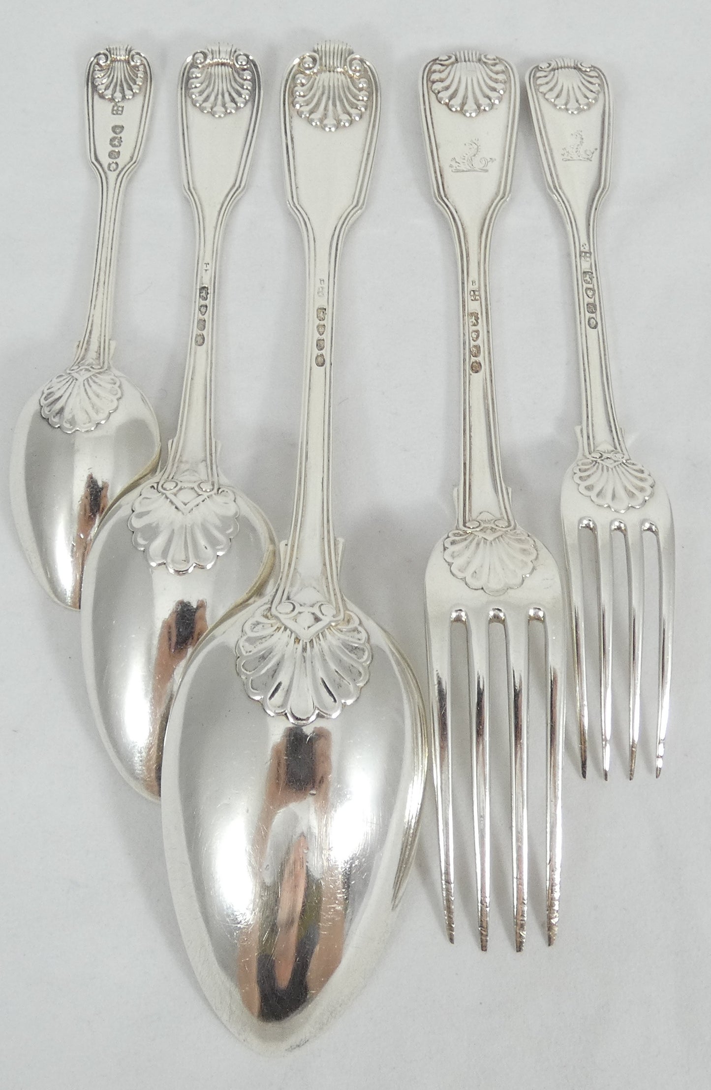 Antique Georgian 1836 42pc 8pl Sterling Silver Cutlery Set Fiddle Thread & Shell