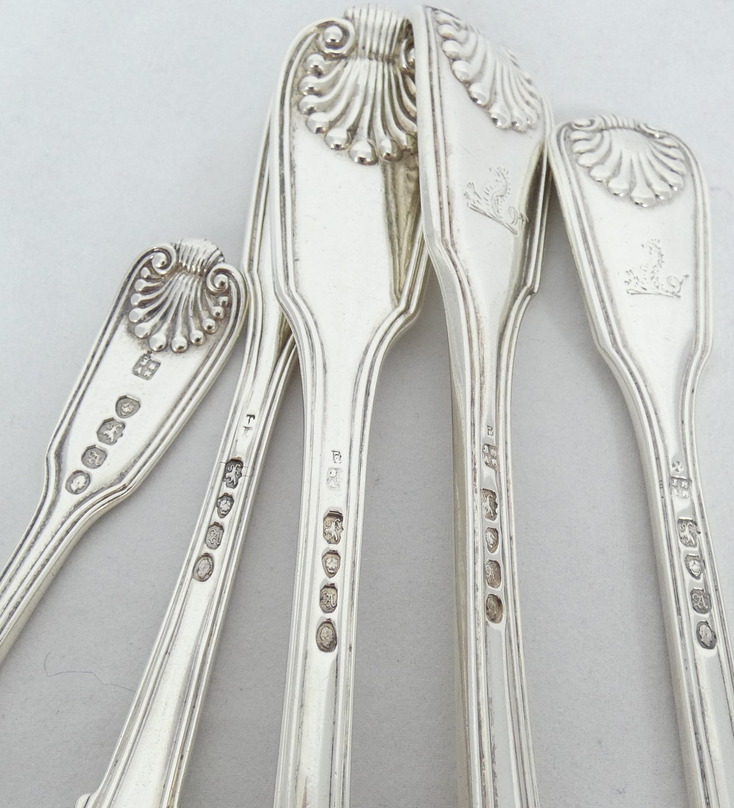 Antique Georgian 1836 42pc 8pl Sterling Silver Cutlery Set Fiddle Thread & Shell
