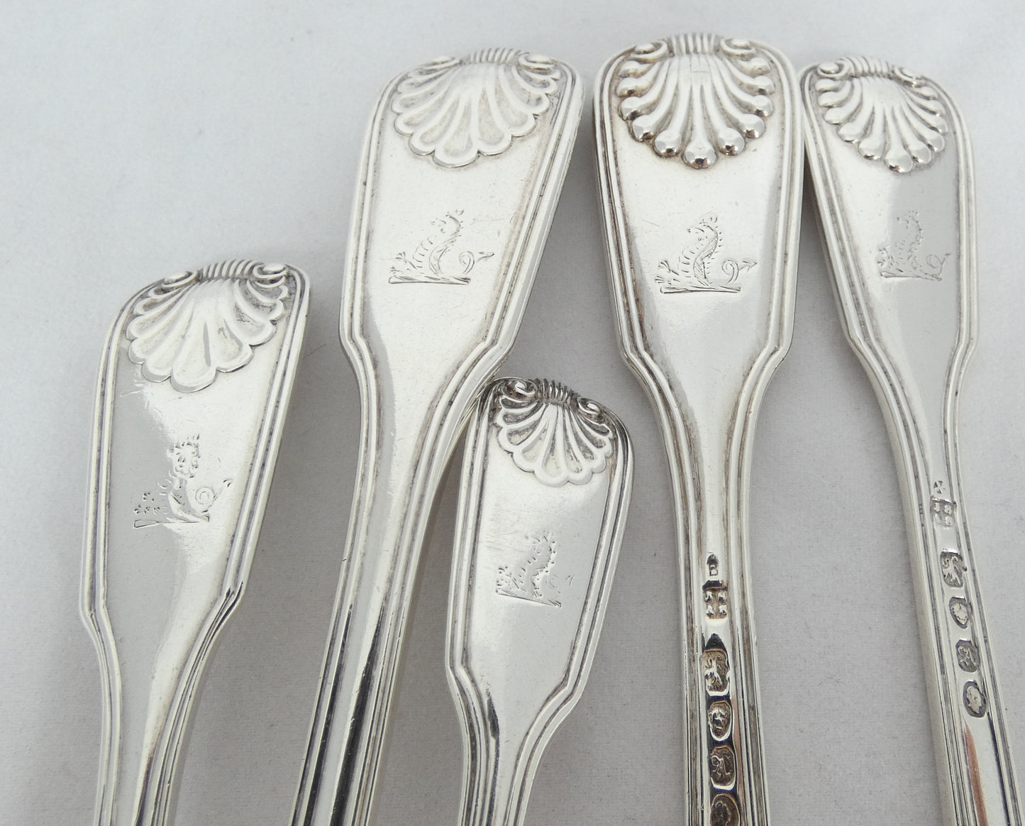 Antique Georgian 1836 42pc 8pl Sterling Silver Cutlery Set Fiddle Thread & Shell