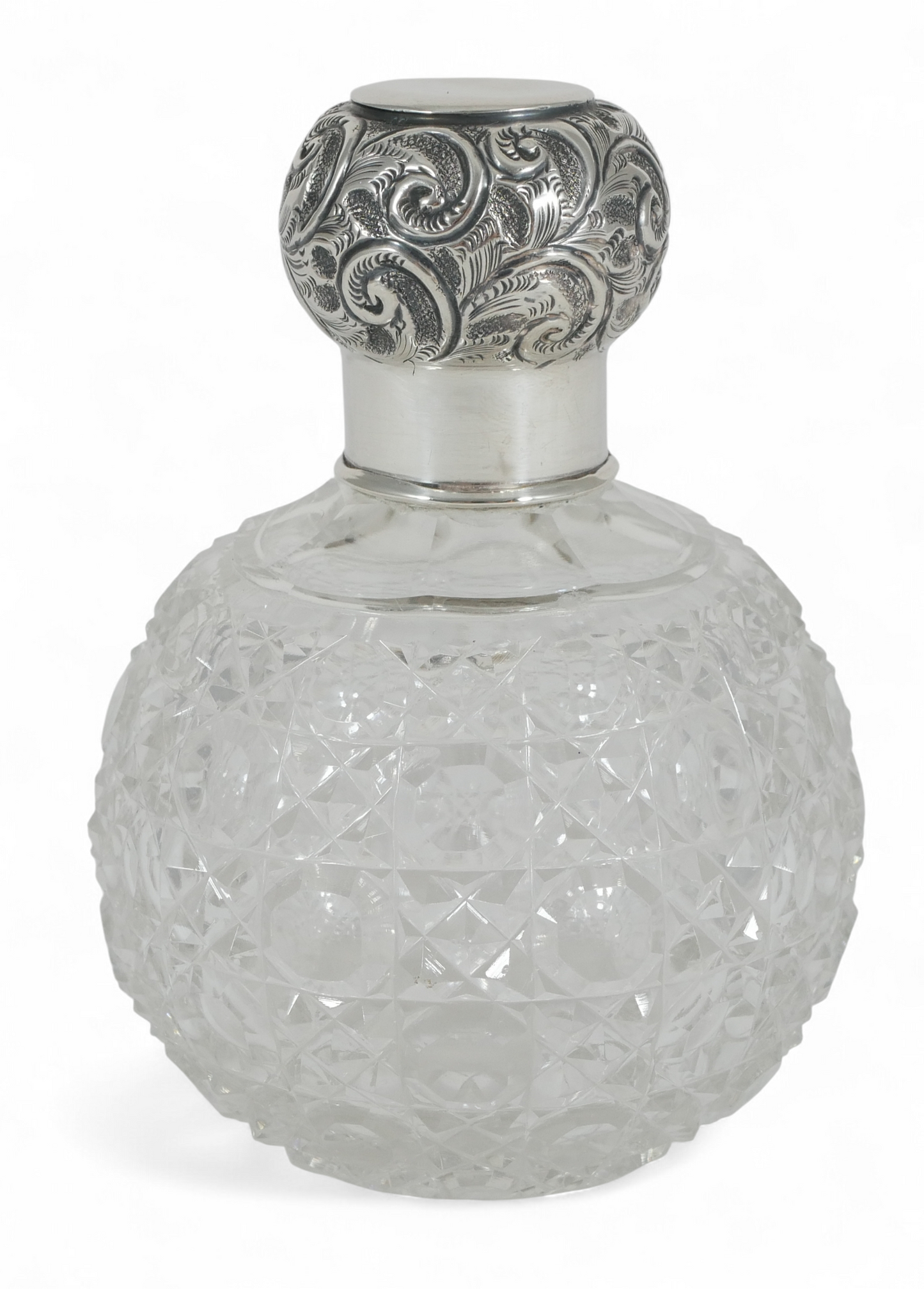 Antique Edwardian 1913 Sterling Silver Globe Shape Perfume Scent Bottle Stopper