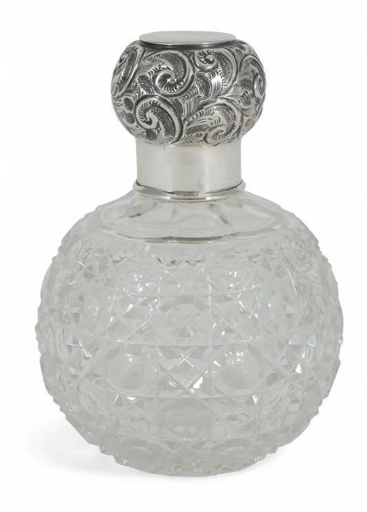 Antique Edwardian 1913 Sterling Silver Globe Shape Perfume Scent Bottle Stopper
