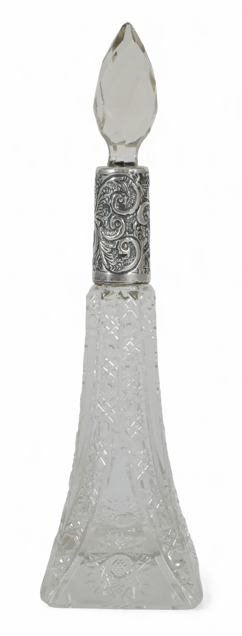 Antique Edwardian 1912 Sterling Silver Square Base Perfume Scent Bottle Stopper