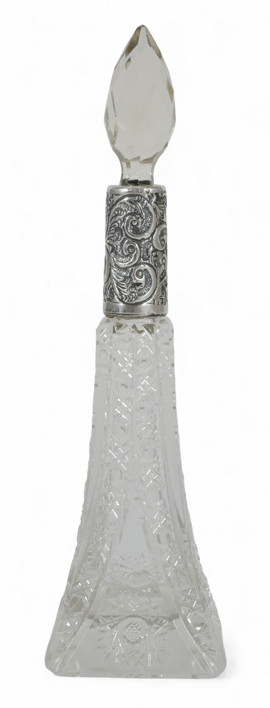 Antique Edwardian 1912 Sterling Silver Square Base Perfume Scent Bottle Stopper