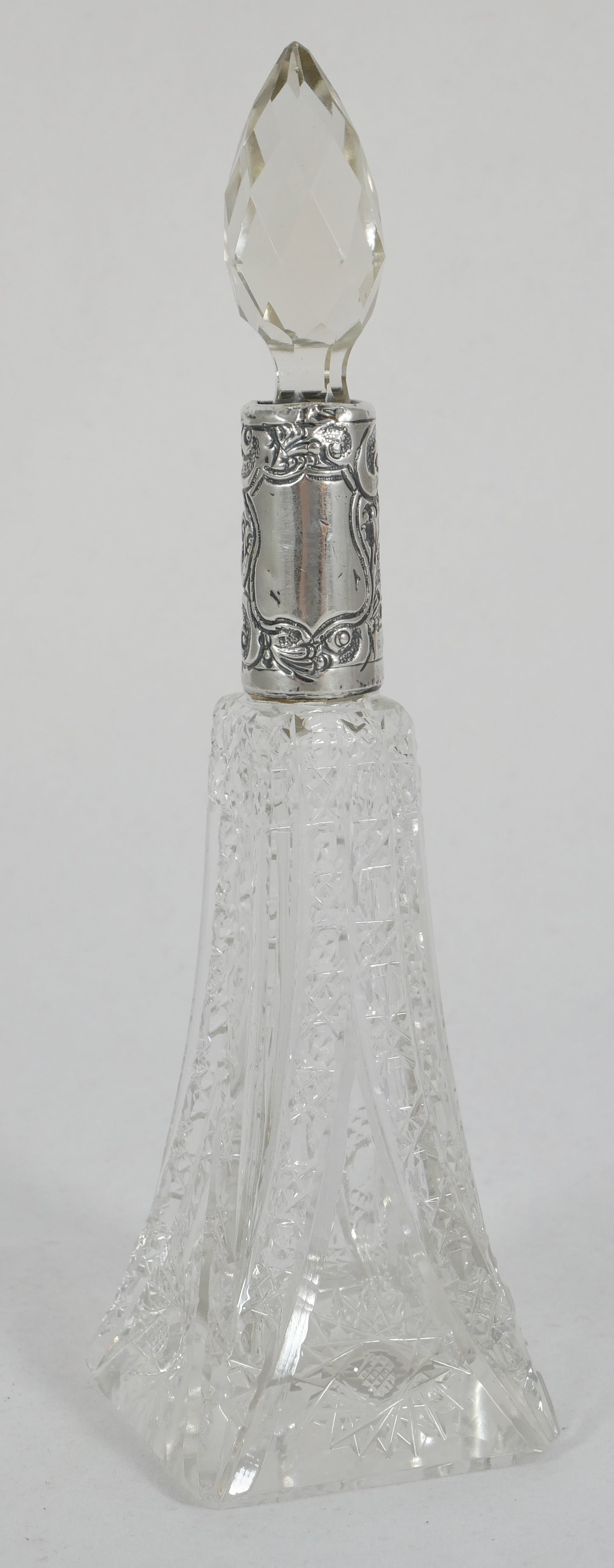 Antique Edwardian 1912 Sterling Silver Square Base Perfume Scent Bottle Stopper