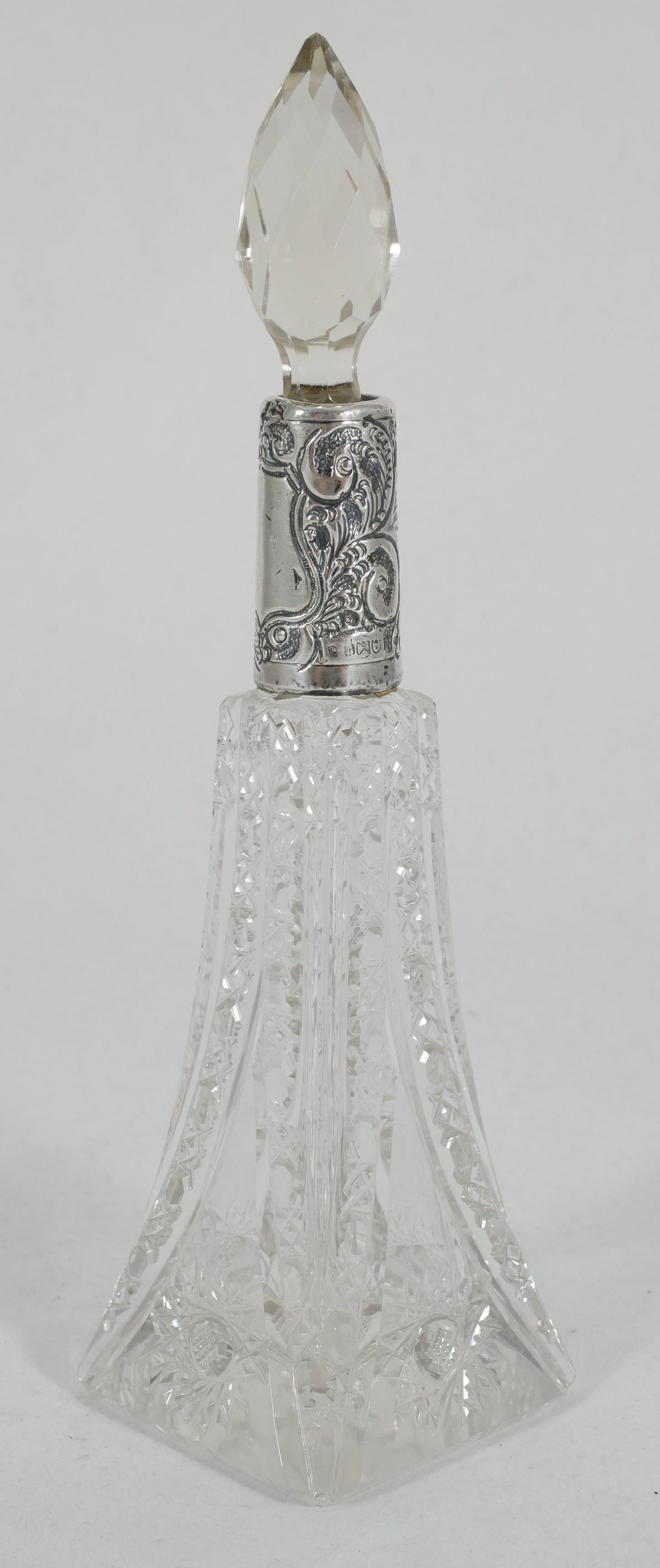 Antique Edwardian 1912 Sterling Silver Square Base Perfume Scent Bottle Stopper