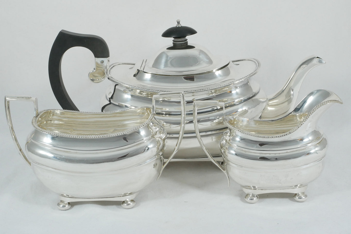 Antique Art Deco 1932 Sterling Silver 3pc Tea Set Teapot Sugar Bowl Creamer Jug