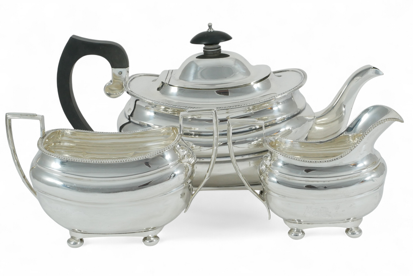 Antique Art Deco 1932 Sterling Silver 3pc Tea Set Teapot Sugar Bowl Creamer Jug