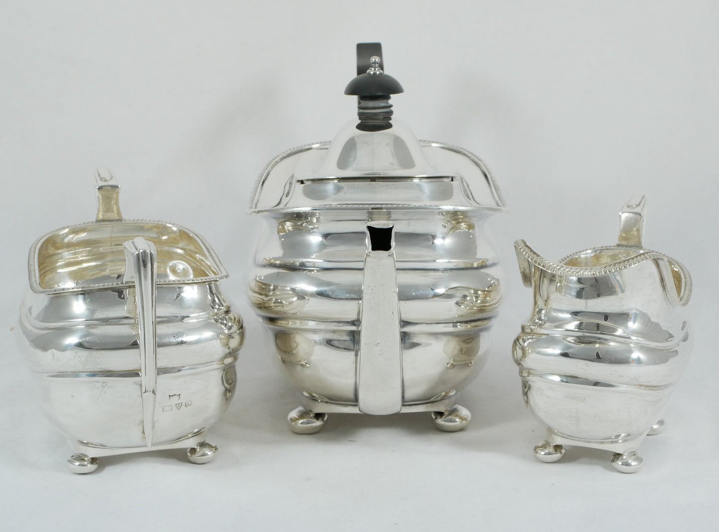 Antique Art Deco 1932 Sterling Silver 3pc Tea Set Teapot Sugar Bowl Creamer Jug