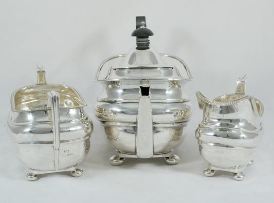 Antique Art Deco 1932 Sterling Silver 3pc Tea Set Teapot Sugar Bowl Creamer Jug