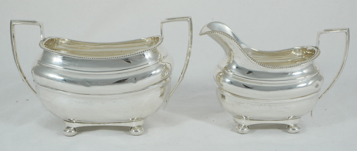 Antique Art Deco 1932 Sterling Silver 3pc Tea Set Teapot Sugar Bowl Creamer Jug