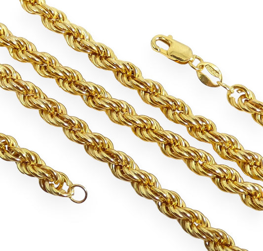 English Solid 9ct Yellow Gold 41cm 16" Twisted Rope 4mm Link Necklace Chain 375