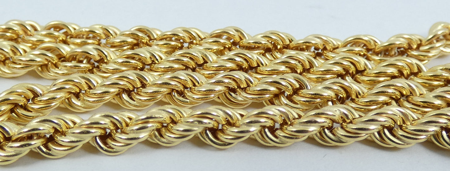 English Solid 9ct Yellow Gold 41cm 16" Twisted Rope 4mm Link Necklace Chain 375